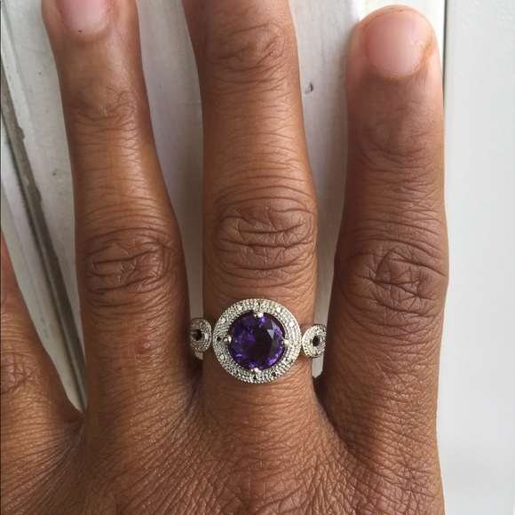 Sterling Silver Amethyst CZ Round Cut Ring - Picture 2 of 7